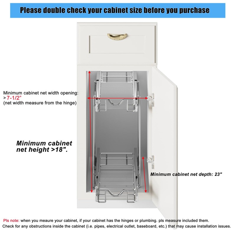 DINDON Pull Out Cabinet Organizer (7-1/2" W x 21-1/2"D), Cabinet