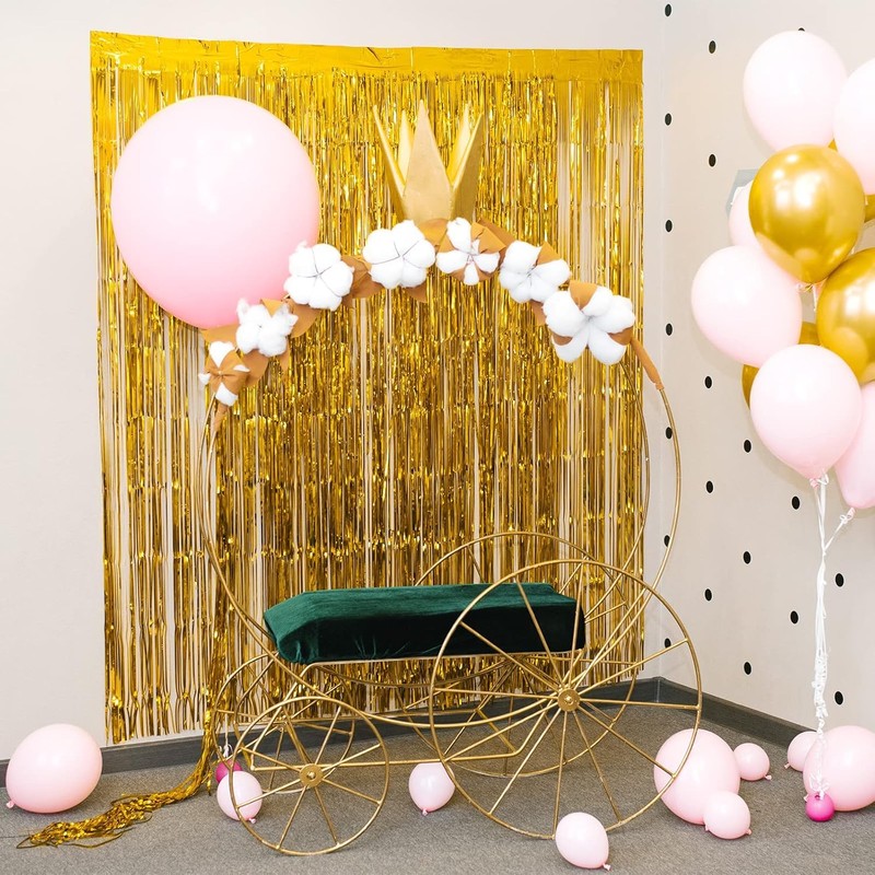 Premium Gold Tinsel Foil Fringe Curtains (2 Pack) – 3.28