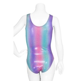 Destira Gymnastics Leotards for Girls with Matching Scrunchie, Splendor - Premium Hologram Fabric w/Dazzling Rhinestone Crystals - Dance, Cheer, Yoga, & More, Child M (8)