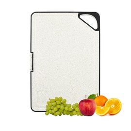 Multifunctional Wheat Fiber Chopping Board, Large, Double-Sided, Non-Slip, Antibacterial, Eco-Friendly, Food-Safe with Built-in Stand, Grinding Area, and Sharpener (Beige)