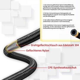 15FT (4,57m) AN6 Automatikgetriebe-Kühlerleitungssatz für 4L60E 4L65E - Schwarzes, geflochtenes Kraftstoffleitungs-Öl-Gas-Kraftstoffschlauch-Kit