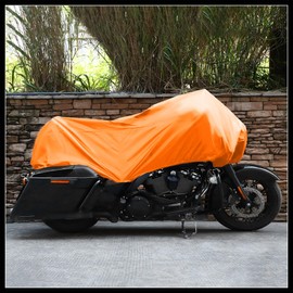 Hihaha Motorcycle Cover Lightweight Half Cover Outdoor Waterproof Rain Dust Protector Orange XL Size for Most Full Dress Touring Cruiser Durable Material