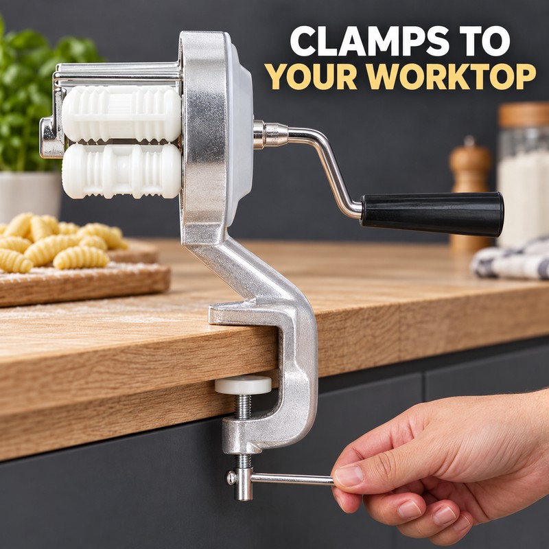 Manual Cavatelli Pasta Maker with Hand Crank, Aluminum Alloy Countertop