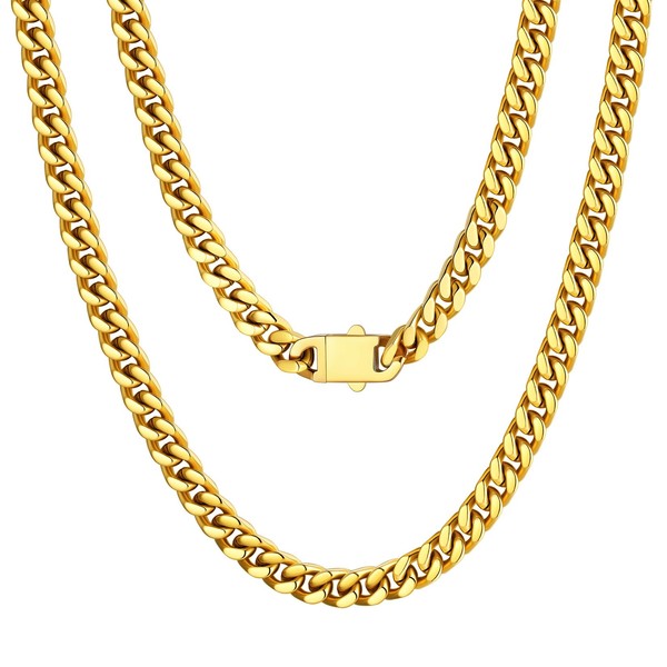 Gold Cuban Link Chain for Men, 5mm Miami Cuban Chain