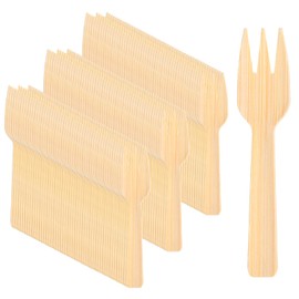 Worldity 200 Pcs 3.5” Small Bamboo Forks, Mini Forks for Desserts, Biodegradable Forks, Disposable Bamboo Forks for Fruit and Vegetable Salad, Appetizers