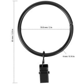 HOZEON 80 Pack 2 Inches Curtain Rings with Clips, Decorative Rustproof Drapery Clip Rings, Vintage Curtain Rod Clip Rings for Bathroom, Room and Parlor Window, Black
