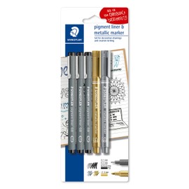 STAEDTLER 308 SBK3AC Pigment Liner/Metallic Marker Pack