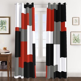 Tyrot Red Black 100% Blackout Curtains for Bedroom 84 inch Length 2 Panels Set White Grey Modern Abstract Geometric Black Out Curtains Insulated Room Darkening Window Drapes for Living Room, 52Wx84L