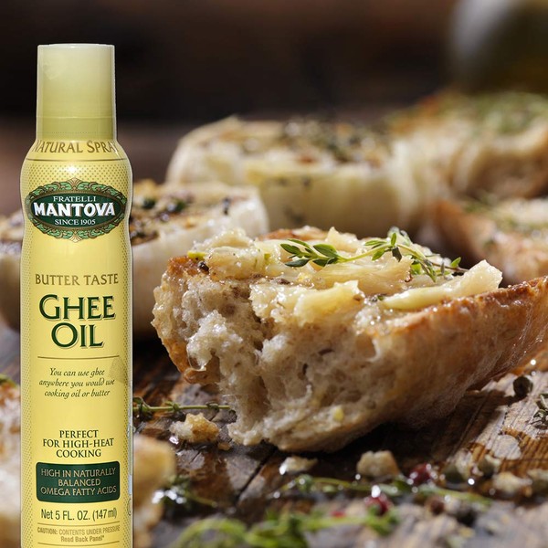 Mantova Ghee Oil, 100% Pure Cooking Oil Spray, Omega-3, perfect for Keto snacks, baking, grilling, or cooking, our oil dispenser bottle lets you spray, drip, or stream with no waste, 5 oz (Pack of 2)