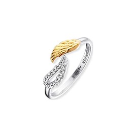 Engelsrufer ERR-TWINWING-ZI-G Women's Ring 925 Sterling Silver with Gold Coloured Angel Wings and Cubic Zirconia Adjustable Size, Sterling Silver, Cubic Zirconia