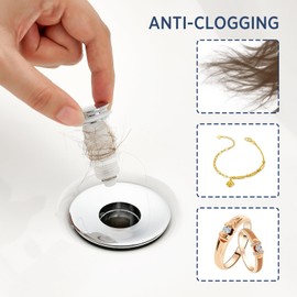 ADKADI Universal 2 in 1Bathroom Sink Stopper, 2 Pack Pop Up Bathroom Sink Drain Strainer for 1.06"-1.65" Basin Drain Holes, Anti Clogging Drain Filter(Chrome Silver)