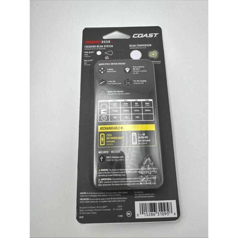 Coast New & Sealed! Genuine COAST HX5R Rechargable+ 800 Lumens