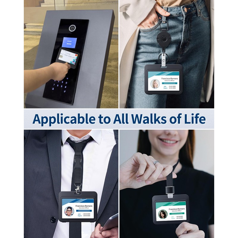 Uniclife ID Badge Holder with Double-Sided Windows Horizontal Hard Plastic
