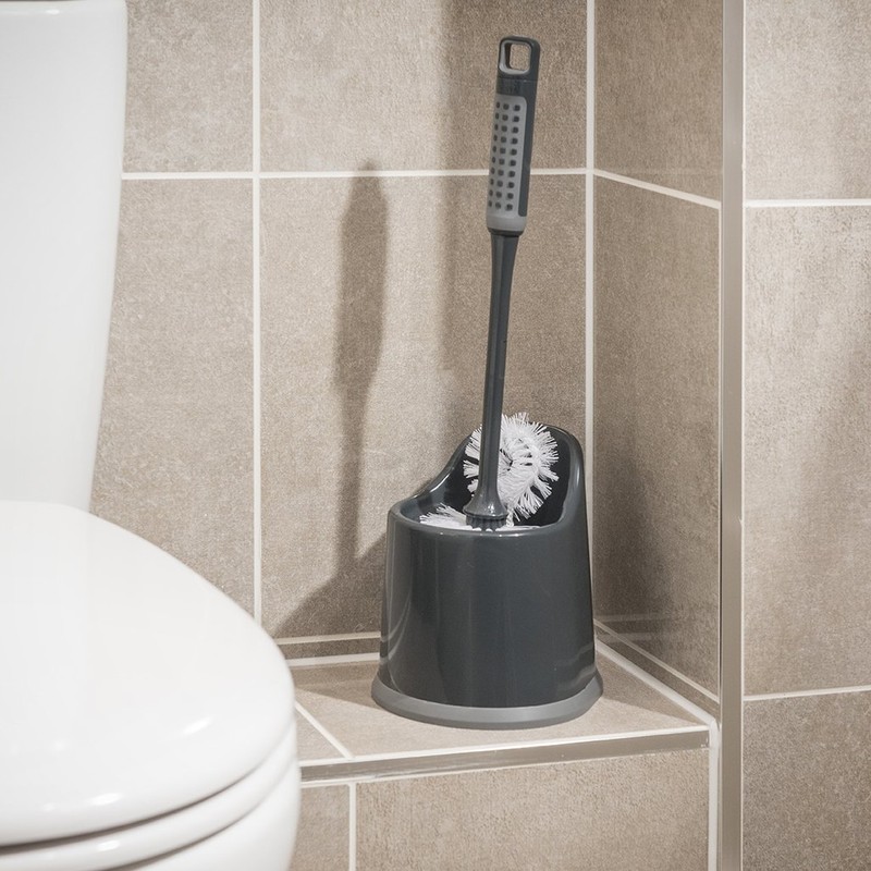 Addis ComfiGrip Round Open Toilet Brush Set, Metallic Graphite, 17