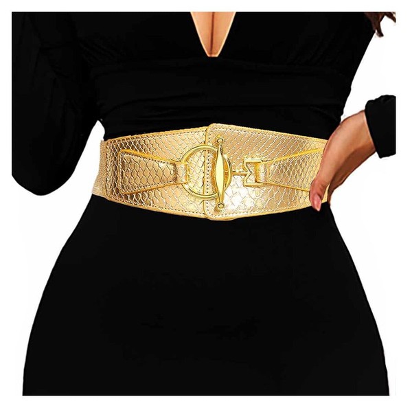 Yalice Women Wide Elastic Waist Belt Gold Stretch Belt for