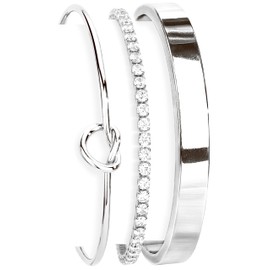 Gokeey Dainty Silver Plated Bangle Cuff Bracelet for Women, Silver Plated Forever Love Knot Infinity Bracelets for Women,Stackable Cubic Ziron Link Chain Bracelets Set