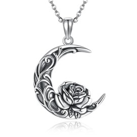 URONE 925 Sterling Silver Moon Pendant Chain Jewellery Gift for Men and Women, No Gemstone