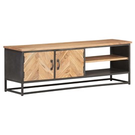 vidaXL Acacia Wood TV Stand - A Robust and Stylish TV Cabinet with Ample Storage, Natural Wood Grain Finish and Sturdy Steel Base