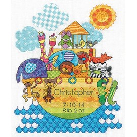 Dimensions Crafts 70-74066 Noah's Animals Birth Record Counted Cross Stitch Kit