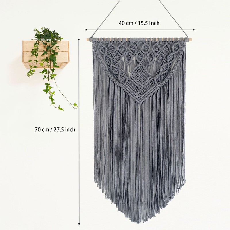 Winterdemoon Boho Grey Macrame Wall Hanging
