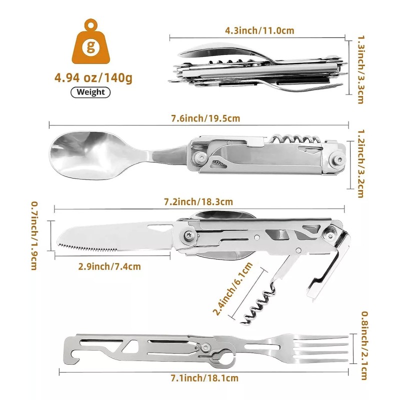 Baixi Set De Cubiertos Plegables Campismo Viaje Navaja Multiuso