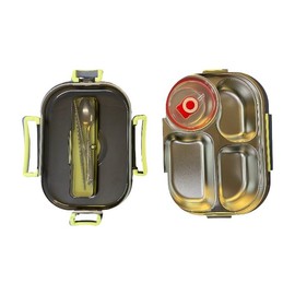 Portable All-in-One Stainless Steel Insulated Bento Lunch Box with Compartments and Utensils (4 compartments with Soup Bowl-Green)