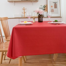 Pioggia Vinyl Tablecloth with Flannel Backing Oblong Waterproof Oil-Proof Plastic Table Cloth Wipeable PVC Table Cover for Indoor and Outdoor (Red, 60 x 102 Inch)