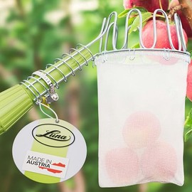 Luna Apple Picker Made of Galvanised Steel Wire – Fruit Picker for Gentle Fruit Harvesting – Plum Picker for Stems from 2-2.5 cm – Apple Pluecker with Removable Collection Bag – Picking Aid – Made in Austria