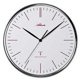 Atlanta 4494 Radio-Controlled Wall Clock Silent without Ticking Noises 32 cm Round Silver Modern