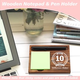 10th Work Anniversary Sticky Note Holder Wooden Notepad & Pen Holder 6.5" x 4.7" Sticky Note Pad Holder Dispenser for Desk Difference Maker Work Appreciation Gifts, NPA228