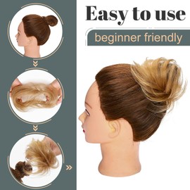 Hairro Hair Bun Hair Piece Human Hair Messy Bun Scrunchies Real Hair Updo Hairpieces Remy Donot Elegant Chignon Easy Bun Blonde Bun Extensions For Women 1PC 23g #27 Dark Blonde