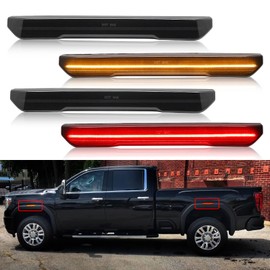 R&F Auto 4PCS Smoked Lens LED Side Marker Lights Replacement for Sierra 2500HD 3500HD 2020-2024 Pickup Truck Amber Front Rear Red Fender Side Markers Driver Passenger Sides Lamps