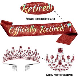 Officially Retired Crown Sash Set Women Retirement Tiara & Sash Set for Retirement Party Events Supplies Gifts Favors and Decorations Red Crowns for Women Gifts