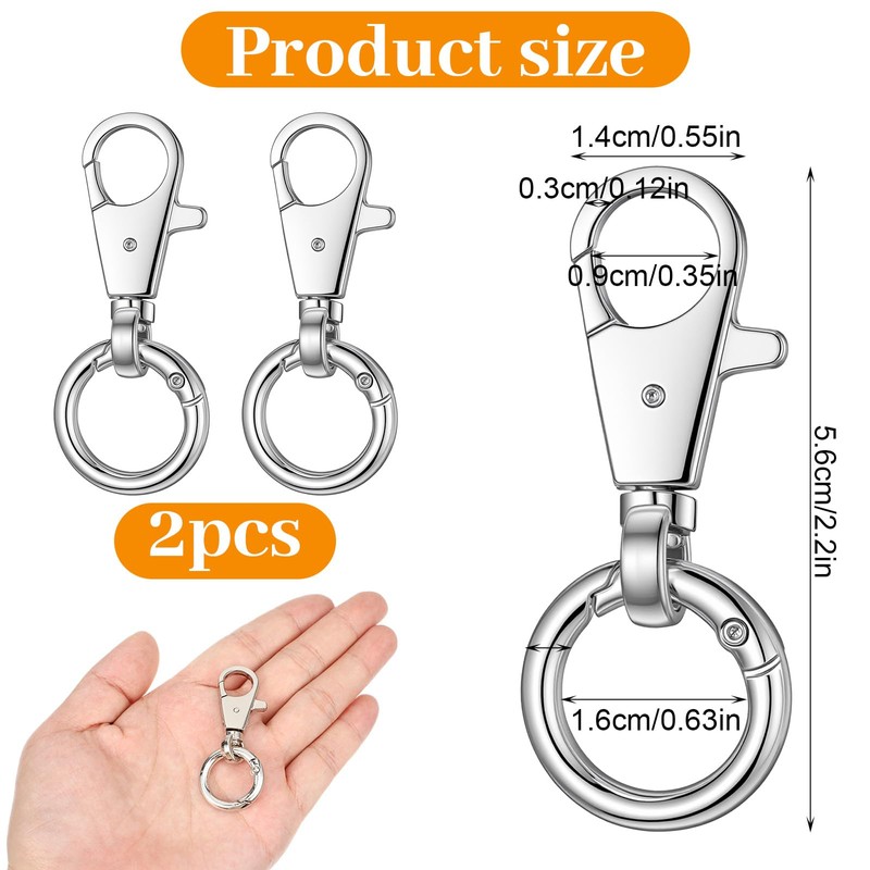 2 Pack Lobster Clasp Keychain Hooks - Double Opening Keychain