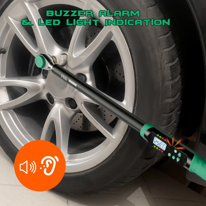 KOEORWS 1/2 Inch Drive Digital Torque Wrench, 12.53-250.7Ft.lb/17-340N.m, Long Electronic