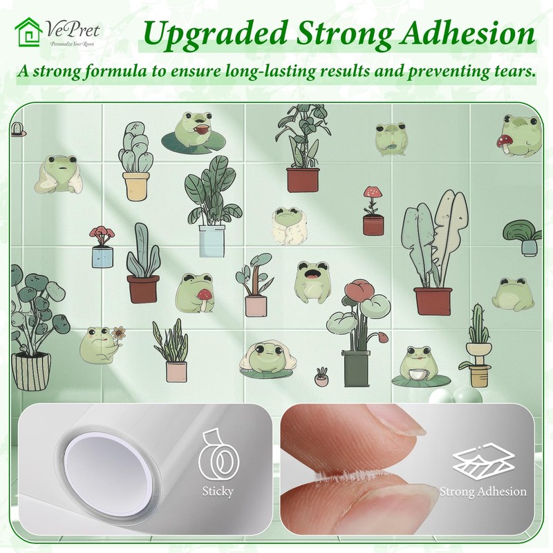 VePret Large Cute Green Frogs Wall Decals Peel and Stick,