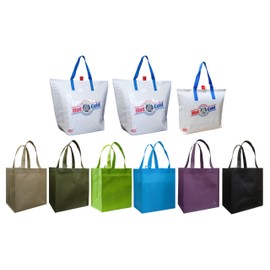 3 Insulated Tote Bags, White Combo+Reusable Grocery Tote Bag 6 Pack Combo