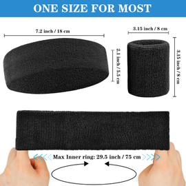 IMAGERIO 6 Pieces Sweatband Set Sports Headband Wristband Set, Moisture Wicking Athletic Sweatbands 4 Wrist Sweatband and 2 Headbands, Terry Cloth Sweat Absorbing Head Band for Workout -Black