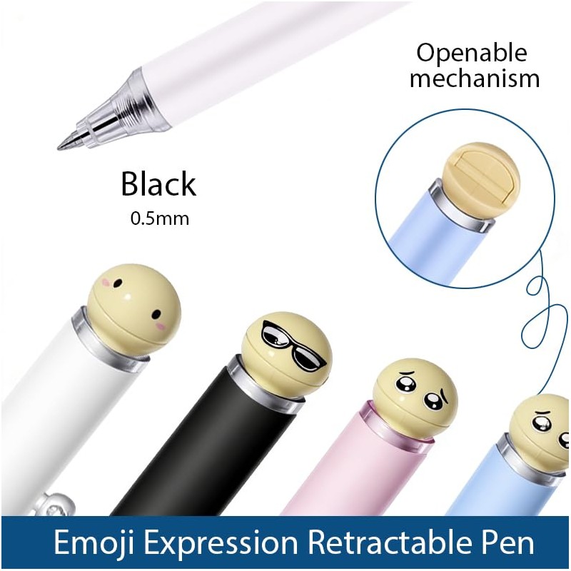 Mangpung Cute Emoji Retractable Gel Pens with Moving Mouth,0.5mm Fine