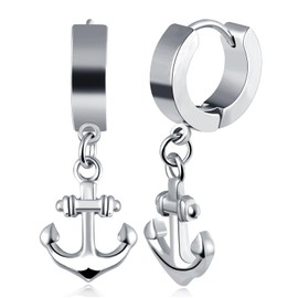feilok anchor Hoop Earrings for Women Men Stainless Steel Earrings Studs Piercing Huggie Ear Jewelry silver