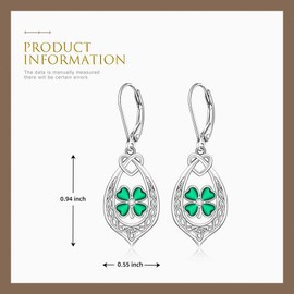 Talonior St Patricks Day Earrings Shamrock Earrings for Women Sterling Silver Good Lucky Irish Filigree Green Four Leaf Clover Friendship Jewelry Birthday