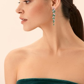 EVER FAITH Gorgeous Wedding Prom Jewelry Round Marquise Cubic Zirconia Teardrop Crystal Chandelier Bridal Dangle Clip on Earrings for Women Brides Green Silver-Tone