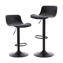 NOBPEINT Bar Stools Set of 2, Contemporary Air Lift Adjustable Swivel Barstools with Upholstered PU Leather (Black)
