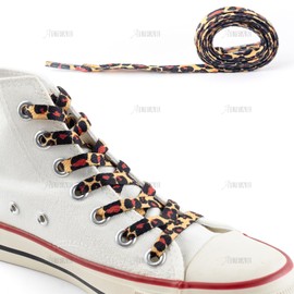 AUEAR, 1Pair Leopard Print Shoe Laces Camouflage Thin Flat Shoestring