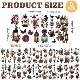 AHANDMAKER 12 Sheets Scratch Pictures for Rubbing with Vintage Lamp Motif for Crafts Rose and Butterfly Scratch Transfer Sticker Petroleum Lamp Decals for DIY Home Decoration 5.5 x 5.5 Inches
