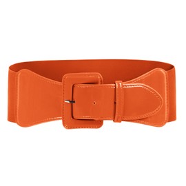 GRACE KARIN Women's Orange Wide Stretch Belt - Elastic Thick Patent Leather Dress Waist Belt
