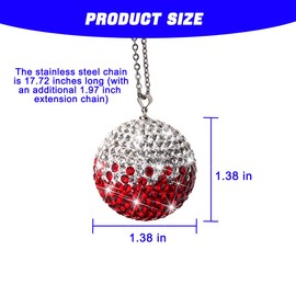 KHGUZ Bling Ball Car Hanging Accessories, Crystal Rhinestone Vehicle Rear View Mirror Pendant Ornament, Sparkling Charming Diamond Auto Interior Decor for Women Men, Universal Fit（Red）