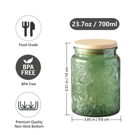 Green Glass Canister, Candy Jar with Lid, 23.7 FL OZ Vintage Colored Mason Jar for Kitchen Decorative Jar for Coffee Tea Candy Cookies, Cute Jar (Green, 1Pack)