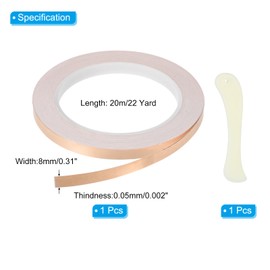 PATIKIL 22 Yard 5/16 Inch Copper Foil Tape, Copper Tape with Single-Sided Conductive Stained Glass Foil Tool with Scraper for Stained Tools DIY Crafting