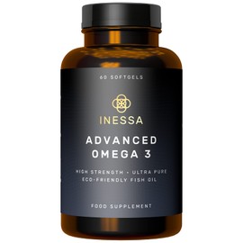 Inessa Omega 3 Fish Oil 1200mg (480mg EPA/360mg DHA per capsule) High Strength, Ultra Pure, Eco Friendly 60 capsules, 2 months supply. GMP & Friends of The Sea Certification